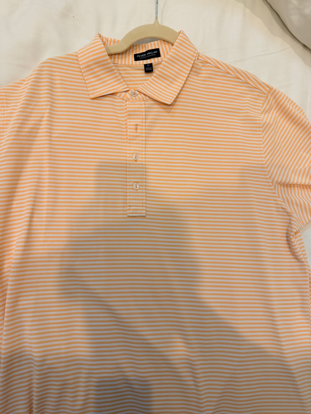 Peter Millar Peach and White Striped Polo